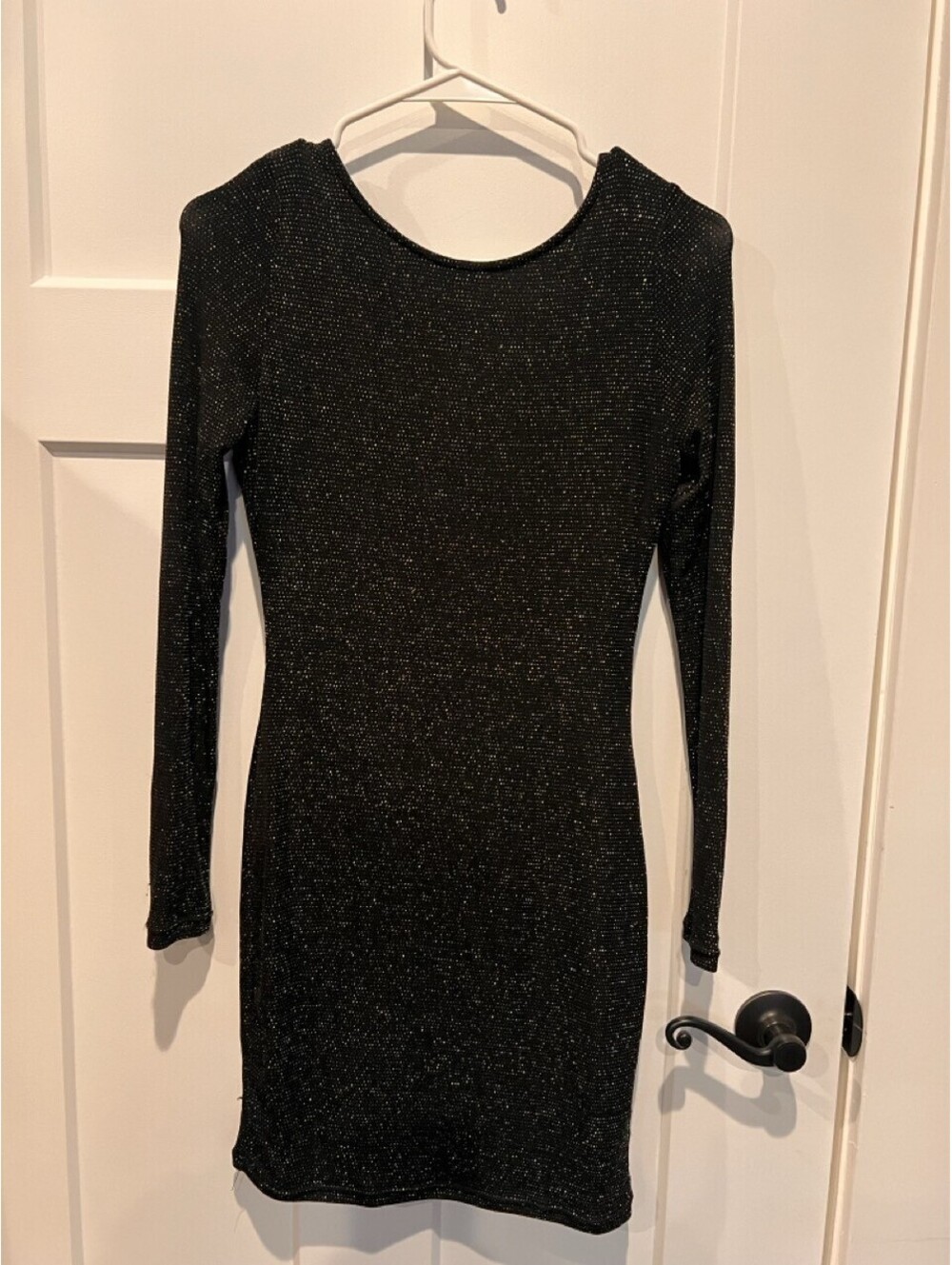 Lulus Womens M Black Metallic Shimmer Long Sleeve Bodycon Mini Dress